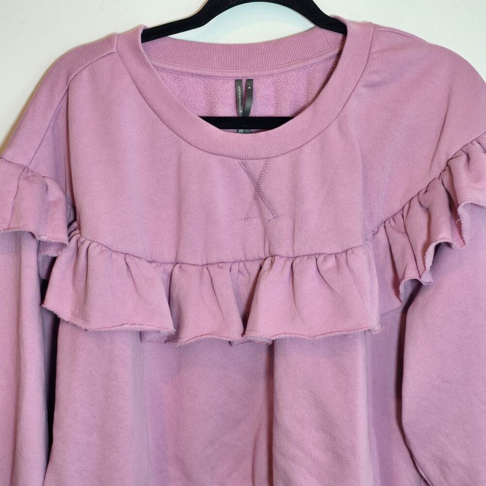 Anthropologie Sweatshirt Womens M Pink Pullover Ruffle Details Long Sleeve - Picture 3 of 9